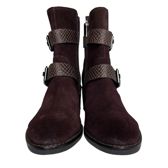 Donald J. Pliner NWOT Dahlin Suede Embossed Ankle Boots in Espresso Size 6.5 - Picture 6 of 11